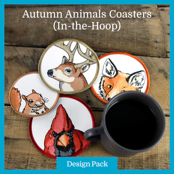 A Autumn Animals Coasters (In-the-Hoop) Design Pack - Image 2