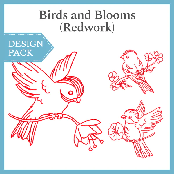 A Birds and Blooms (Redwork) Design Pack - Image 3