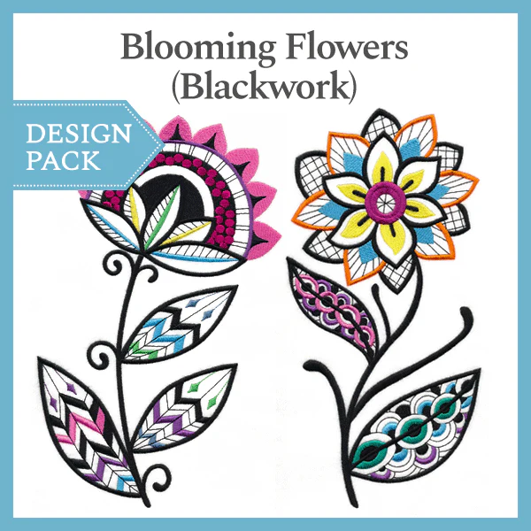 A Blooming Blackwork Flowers Design Pack - Image 3