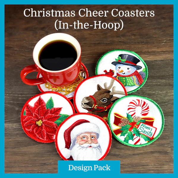 A Christmas Cheer Coasters (In-the-Hoop) Design Pack - Image 3