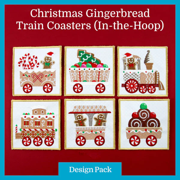 A Christmas Gingerbread Train Coaster (In-the-Hoop) Design Pack - Image 2