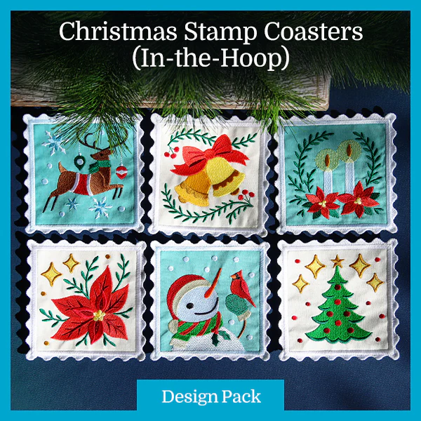 A Christmas Stamp Coasters (In-the-Hoop) Design Pack