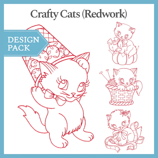 A Crafty Cats (Redwork) Design Pack - Image 2