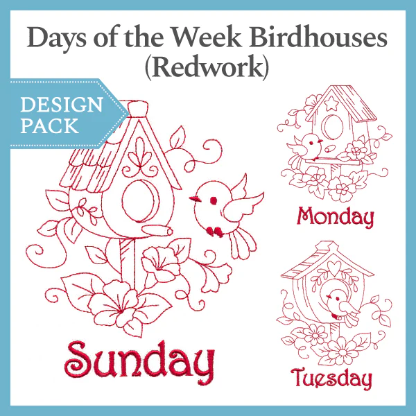 A Days of the Week Birdhouses (Redwork) Design Pack