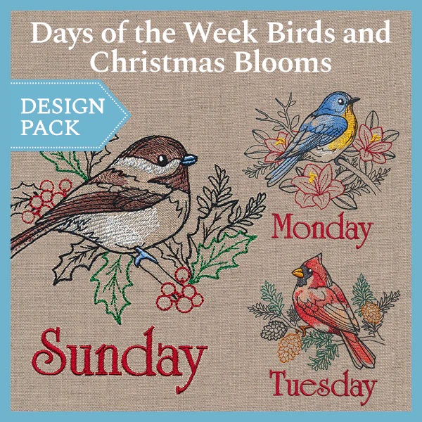 A Days of the Week Birds and Christmas Blooms Design Pack - Image 2