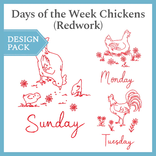 A Days of the Week Chickens (Redwork) Design Pack - Image 2
