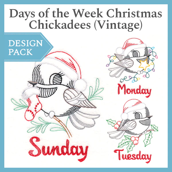 A Days of the Week Christmas Chickadees (Vintage) Design Pack - Image 2