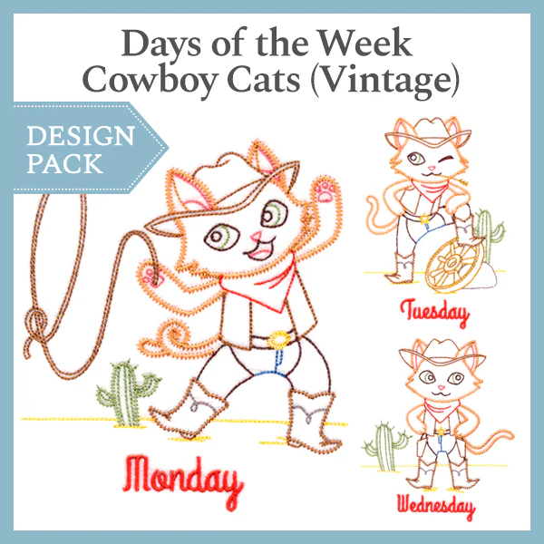 A Days of the Week Cowboy Cats (Vintage) Design Pack - Image 2