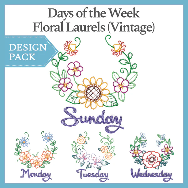 A Days of the Week Floral Laurels (Vintage) Design Pack - Image 2