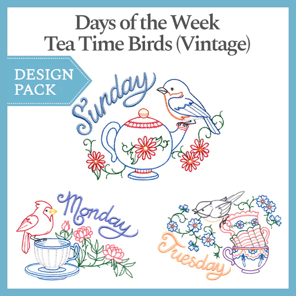 A Days of the Week Tea Time Birds (Vintage) Design Pack - Image 2