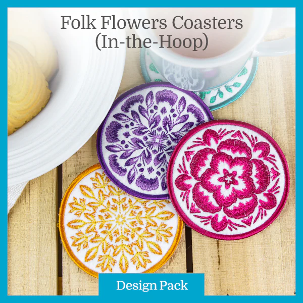 A Folk Flowers Coasters (In-the-Hoop) Design Pack - Image 15