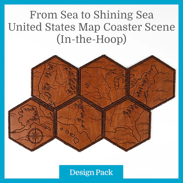 A From Sea to Shining Sea United States Map Coaster Scene (In-the-Hoop) Design Pack - Image 2