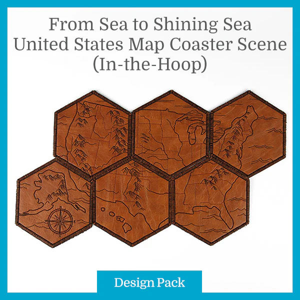 A From Sea to Shining Sea United States Map Coaster Scene (In-the-Hoop) Design Pack - Image 3