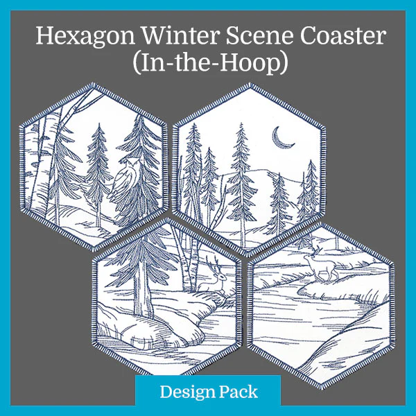 A Hexagon Winter Scene Coaster (In-the-Hoop) Design Pack - Image 3
