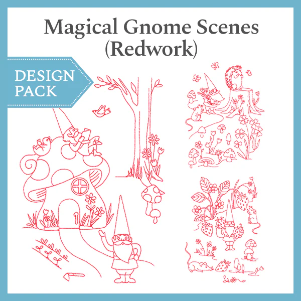 A Magical Gnome Scene (Redwork) Design Pack - Image 2