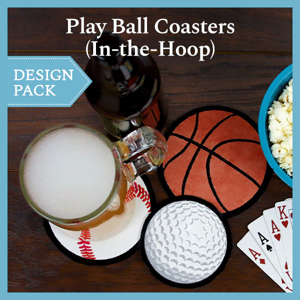 A Play Ball Coasters (In-the-Hoop) Design Pack - Image 2