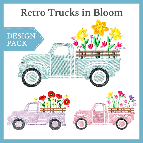A Retro Trucks in Bloom Design Pack - Image 3