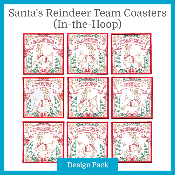 A Santa's Reindeer Team Coasters (In-the-Hoop) Design Pack - Image 5