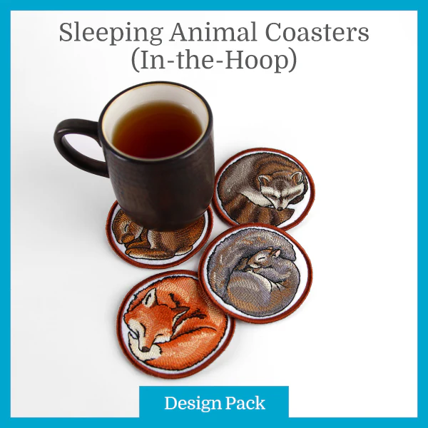 A Sleeping Animal Coasters (In-the-Hoop) Design Pack - Image 4