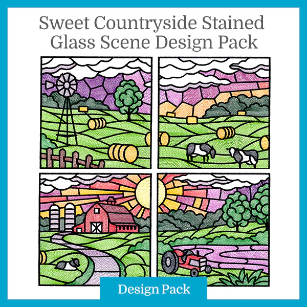 A Sweet Countryside Stained Glass Scene Design Pack - Image 2