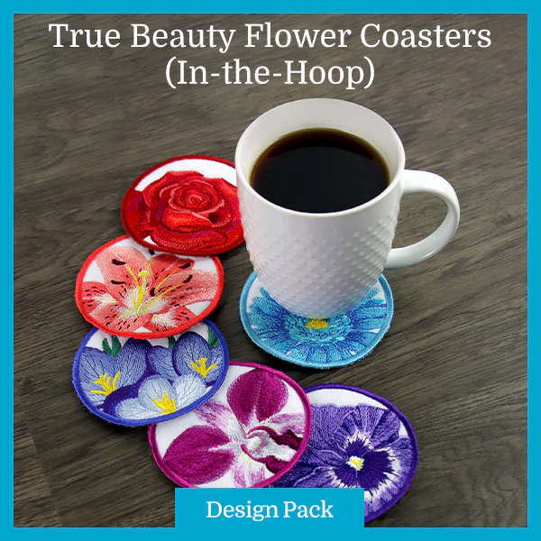 A True Beauty Flower Coasters (In-the-Hoop) Design Pack - Image 2