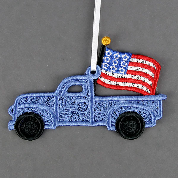 American Flag Retro Truck Ornament (Lace) - Image 3