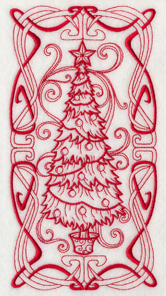 Art Nouveau Christmas Tree (Redwork) - Image 3
