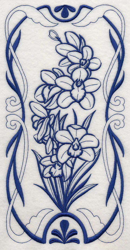 Art Nouveau Cymbidium Orchid (Bluework) - Image 5