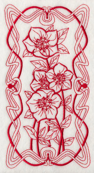 Art Nouveau Lenten Rose (Redwork) - Image 3