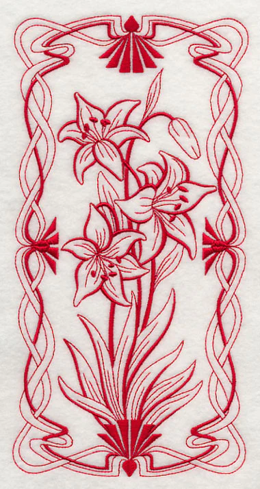 Art Nouveau Scarlet Lily (Redwork) - Image 2