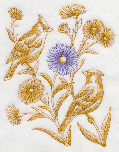Aster and Cedar Waxwings (Toile) - Image 3