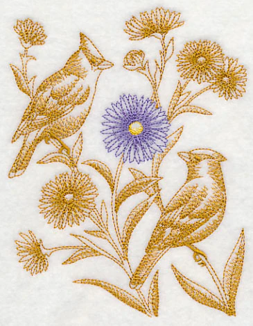 Aster and Cedar Waxwings (Toile) - Image 4