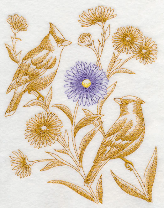 Aster and Cedar Waxwings (Toile) - Image 5