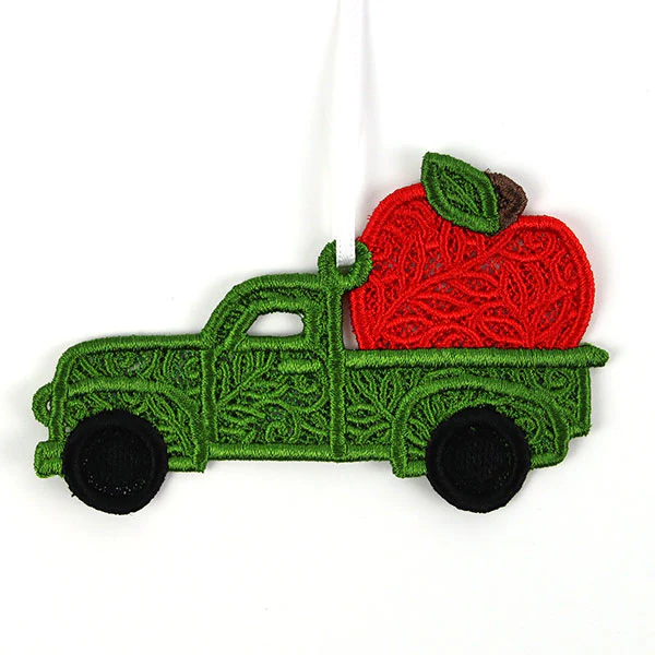 Autumn Apples Retro Truck Ornament (Lace) - Image 3