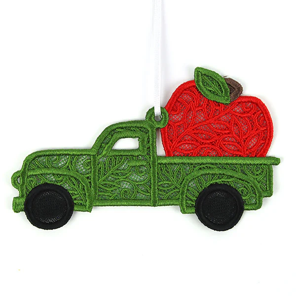 Autumn Apples Retro Truck Ornament (Lace) - Image 4