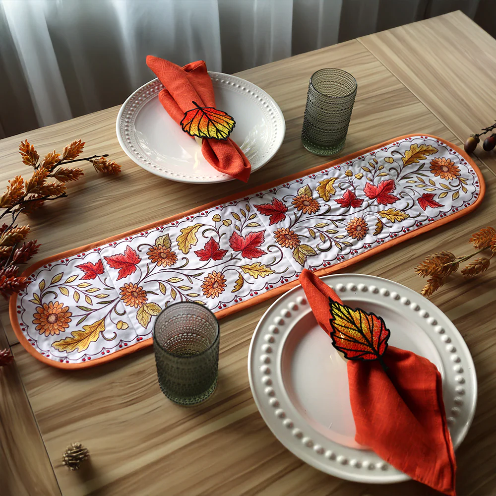 Autumn Floral & Leaves Table Runner Set - Image 2
