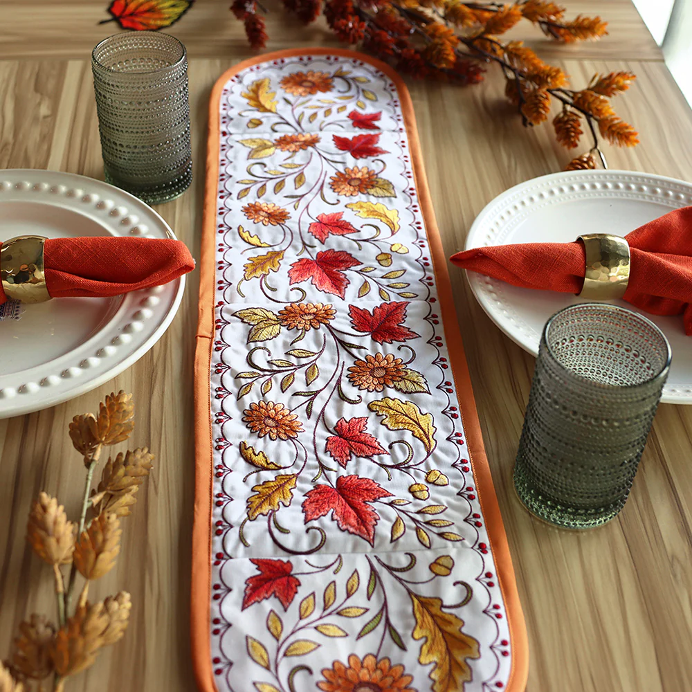Autumn Floral & Leaves Table Runner Set - Image 3