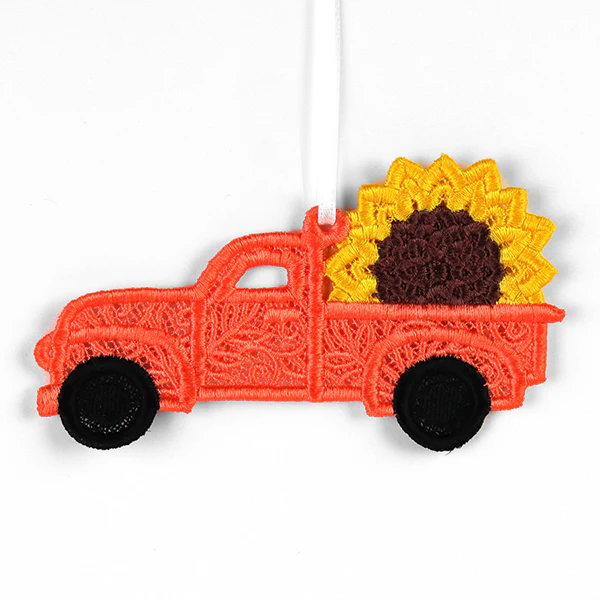 Autumn Sunflower Retro Truck Ornament (Lace) - Image 2