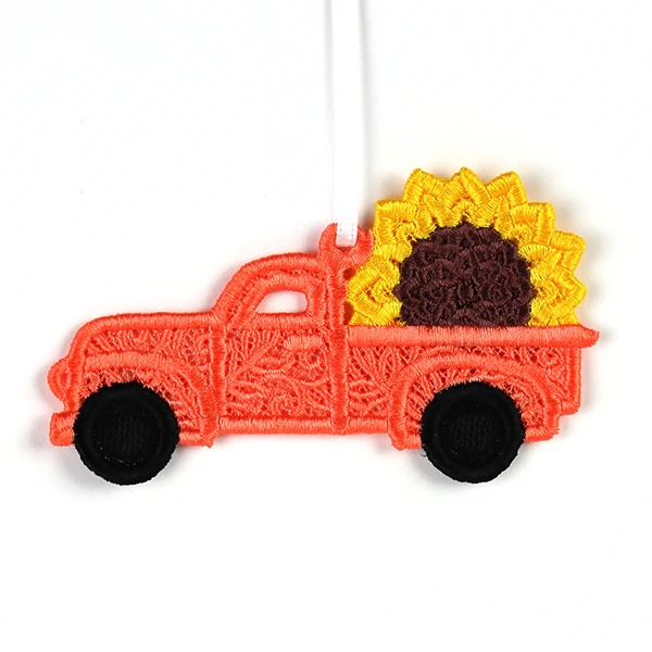 Autumn Sunflower Retro Truck Ornament (Lace) - Image 3