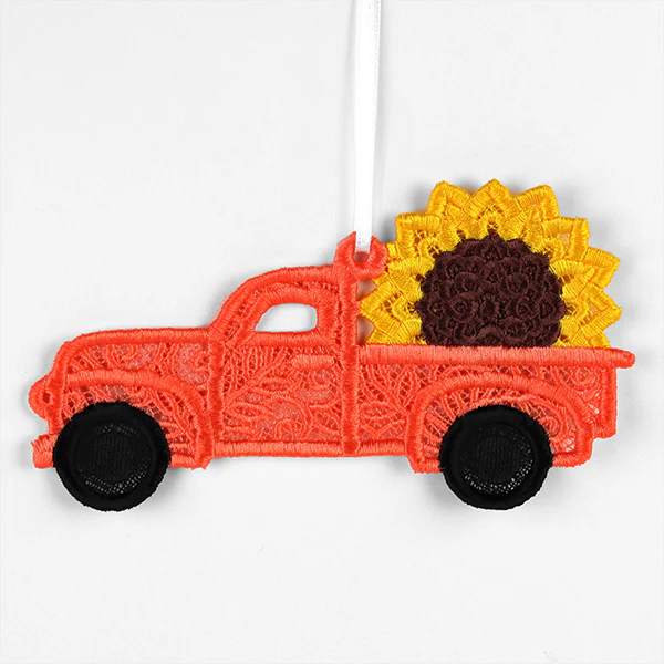 Autumn Sunflower Retro Truck Ornament (Lace) - Image 4