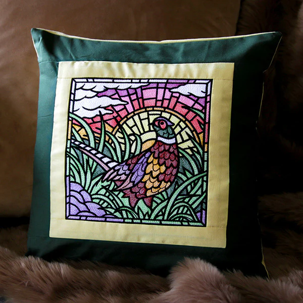 Autumn Sunrise Pheasant Stained Glass Square - Image 2
