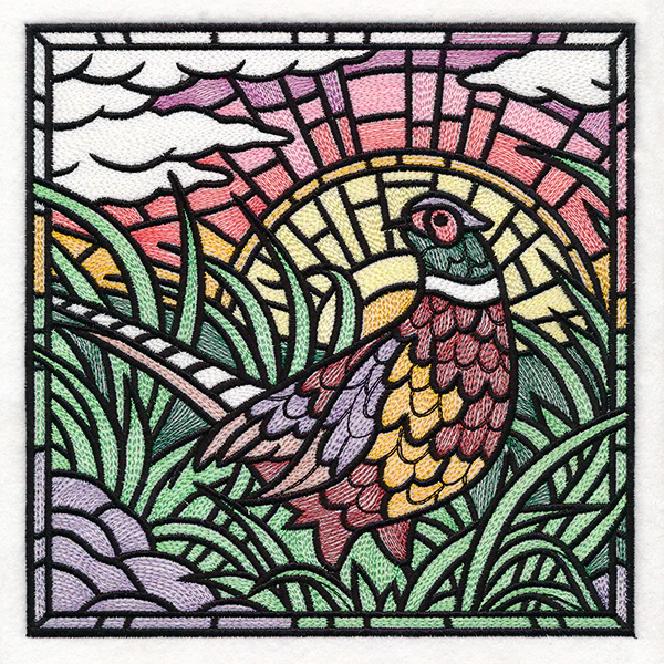 Autumn Sunrise Pheasant Stained Glass Square - Image 9