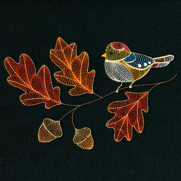 Autumn Treasures - Dazzling Bird and Oak Leaves - Image 2