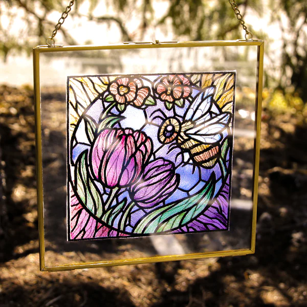 Bee and Tulip Stained Glass Square - Image 9