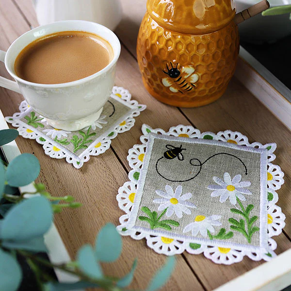 Bees & Daisies Scalloped Edge Coaster (In-the-Hoop) - Image 3