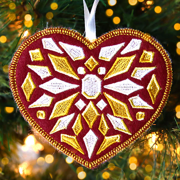 Bejeweled Christmas Heart Ornament (In-the-Hoop) - Image 3