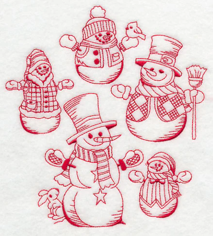 Best-Dressed Snowmen Collage (Redwork) - Image 2