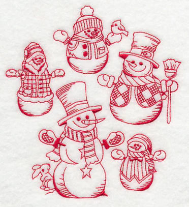Best-Dressed Snowmen Collage (Redwork) - Image 3