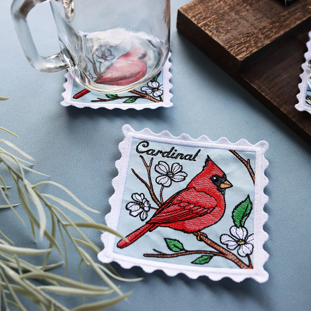 Lace Edge Bird Stamp Coasters Design Pack (In-the-Hoop) - Image 5