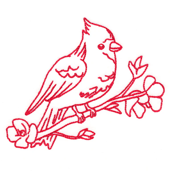 Birds & Blooms Cardinal (Redwork) - Image 2